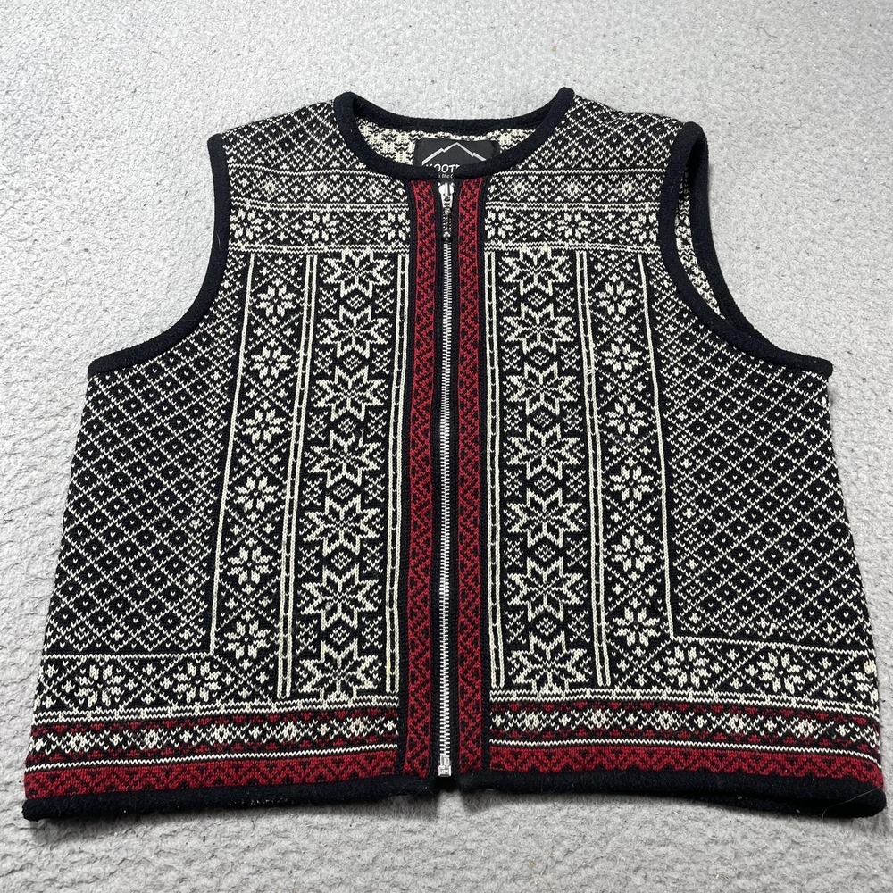 Kootenay Sweater Vest Womens Medium Black‎ Fair Isle Wool Knit Full Zip Canada
